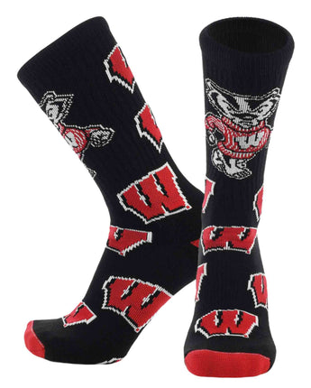 TCK socks Wisconsin Red/Black/White / Large Wisconsin Badgers Mayhem Crew Socks (Made in USA)