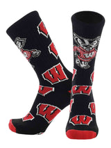 TCK socks Wisconsin Red/Black/White / Large Wisconsin Badgers Mayhem Crew Socks (Made in USA)