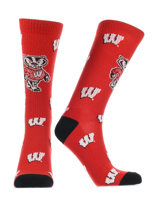 TCK socks Wisconsin Red/Black/White / Large Wisconsin Badgers Socks Crew Length Sock Mayhem