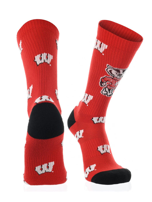 TCK socks Wisconsin Red/Black/White / Large Wisconsin Badgers Socks Crew Length Sock Mayhem