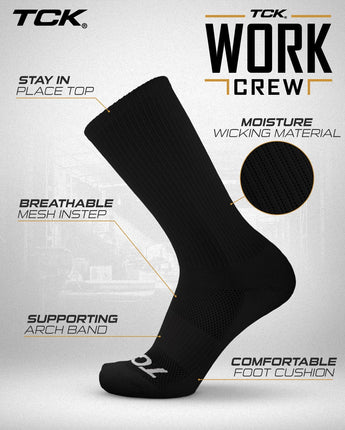 TCK socks Work & Athletic Crew Socks for Men & Women – Cushioned, Seamless Toe, Moisture Wicking Boot Sock, Supportive Arch