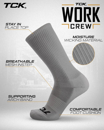 TCK socks Work & Athletic Crew Socks for Men & Women – Cushioned, Seamless Toe, Moisture Wicking Boot Sock, Supportive Arch