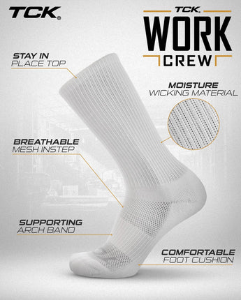 TCK socks Work & Athletic Crew Socks for Men & Women – Cushioned, Seamless Toe, Moisture Wicking Boot Sock, Supportive Arch