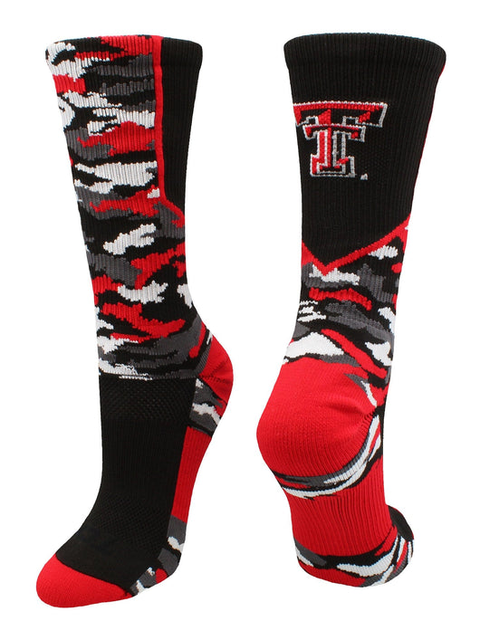 TCK Sports socks Black/Scarlet / Large Texas Tech University Red Raiders Woodland Camo Crew Socks