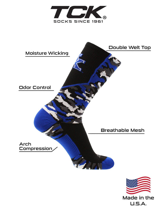 TCK Sports socks University of Kentucky Wildcats Woodland Camo Crew Socks