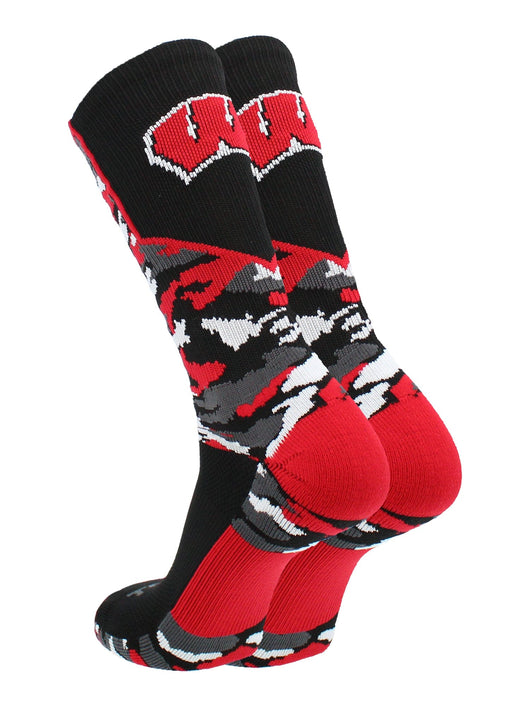 TCK Sports socks University of Wisconsin Badgers Woodland Camo Crew Socks
