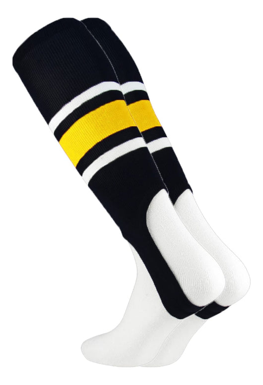 TCK stirrups Black/Gold/White / Large TCK Striped Baseball Stirrups 7 Inch Pattern E