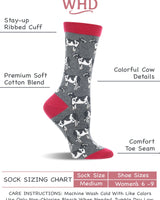 WHD casual>socks>womens>casual WHD Cow Crew Socks for Women & Men | Raspberry/Gray Heather, Medium | 2-Pack - Raspberry/Gray Heather,Medium