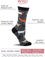 WHD casual>socks>womens>casual WHD Cow Crew Socks for Women & Men | Raspberry/Gray Heather, Medium | 2-Pack - Raspberry/Gray Heather,Medium