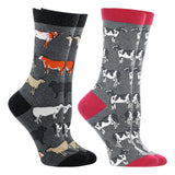 WHD casual>socks>womens>casual WHD Cow Crew Socks for Women & Men | Raspberry/Gray Heather, Medium | 2-Pack - Raspberry/Gray Heather,Medium