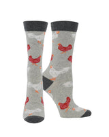 WHD Chicken Crew Socks for Women & Men | Grey Heather Roosters, Large | 1-Pack