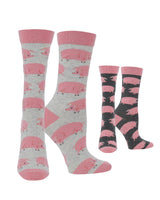 WHD socks Ash/Charcoal Heather / Medium Cute Pig Socks for Women | Best Gifts for Pig Lovers