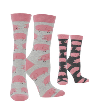WHD socks Ash/Charcoal Heather / Medium Cute Pig Socks for Women | Best Gifts for Pig Lovers