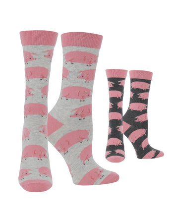 WHD socks Ash/Charcoal Heather / Medium Cute Pig Socks for Women | Best Gifts for Pig Lovers