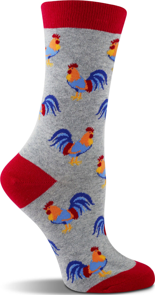 WHD socks Ash Heather Roosters / Medium WHD Chicken Socks for Women | Gift for Chicken Lovers