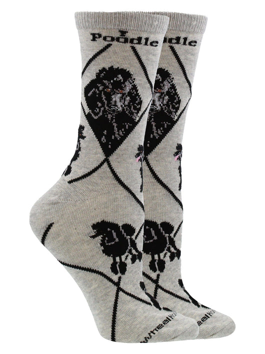 WHD socks Black on Gray / Medium White Poodle Socks Perfect Dog Lovers Gift