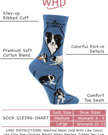 WHD socks Blue / Medium Border Collie Socks for Women | Perfect Dog Lovers Gift