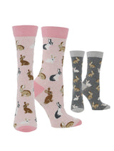 WHD socks Blush Heather/Charcoal Heather / Medium Cute Bunny Socks for Women | Bunny Rabbit Crew Socks|1-Pack/2-Pack