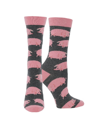 WHD socks Charcoal Heather / Large Cute Pig Socks for Women | Best Gifts for Pig Lovers