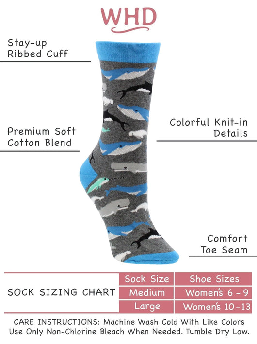 WHD socks Charcoal Heather / Medium Whale Socks Perfect Ocean Lovers Gift