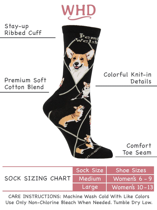 WHD socks Corgi Pembroke Crew Socks for Women | Dog Lovers Gift