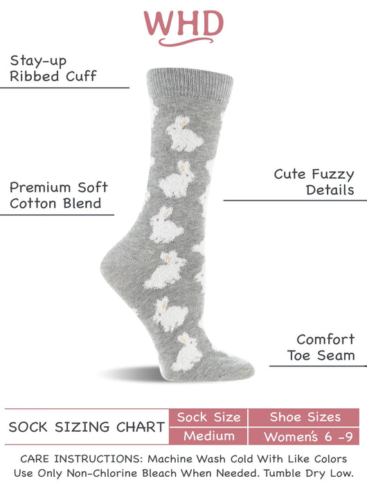 WHD socks Cute Fuzzy Bunny Socks for Women | Fuzzy Bunny Rabbit Crew Socks