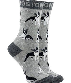 WHD socks Gray/Black / Medium Boston Terrier Socks for Women | Perfect Dog Lovers Gift