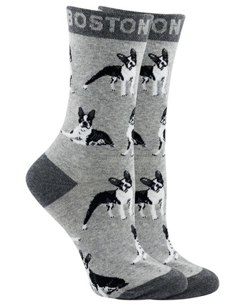 WHD socks Gray/Black / Medium Boston Terrier Socks for Women | Perfect Dog Lovers Gift