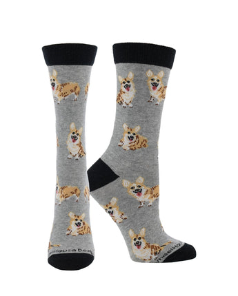 WHD socks Gray/Black / Medium Corgi Pembroke Crew Socks for Women | Dog Lovers Gift