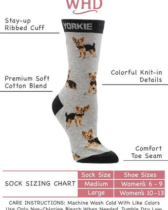 WHD socks Gray/Black / Medium Yorkie Puppy Socks forWomen | Perfect Dog Lovers Gift