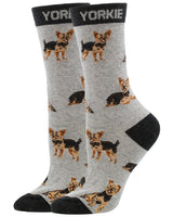 WHD socks Gray/Black / Medium Yorkie Puppy Socks forWomen | Perfect Dog Lovers Gift