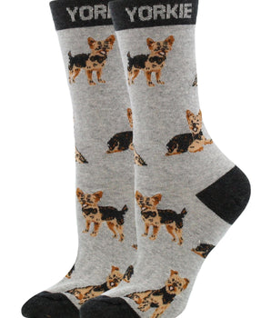 WHD socks Gray/Black / Medium Yorkie Puppy Socks forWomen | Perfect Dog Lovers Gift