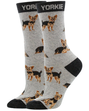 WHD socks Gray/Black / Medium Yorkie Puppy Socks forWomen | Perfect Dog Lovers Gift