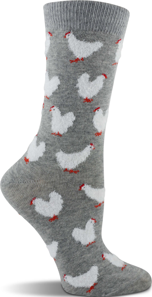 WHD socks Gray Heather / Medium Fuzzy Chicken Socks | Cute Chicken Socks for Women | Crew Length