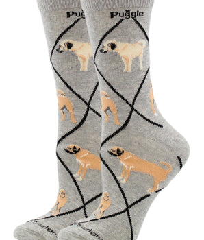 WHD socks Gray Heather / Medium Puggle Socks Perfect Dog Lovers Gift