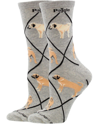 WHD socks Gray Heather / Medium Puggle Socks Perfect Dog Lovers Gift