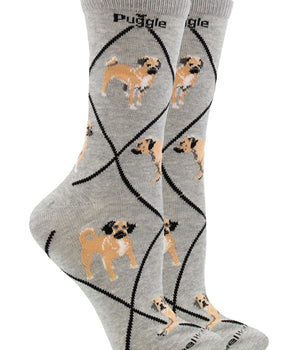 WHD socks Gray Heather / Medium Puggle Socks Perfect Dog Lovers Gift