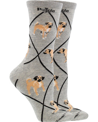 WHD socks Gray Heather / Medium Puggle Socks Perfect Dog Lovers Gift