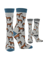 WHD socks Gray Heather / Medium WHD Multi Horse Socks | Gift for Horse Lovers | 2-Pack