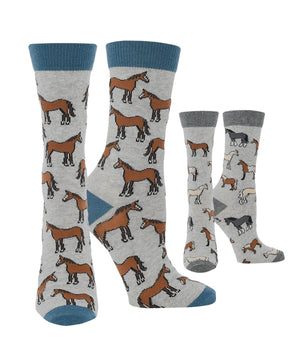 WHD socks Gray Heather / Medium WHD Multi Horse Socks | Gift for Horse Lovers | 2-Pack
