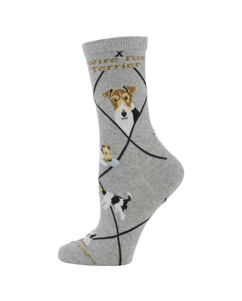 WHD socks Gray Heather / Medium Wire Fox Terrier Socks Perfect Dog Lovers Gift