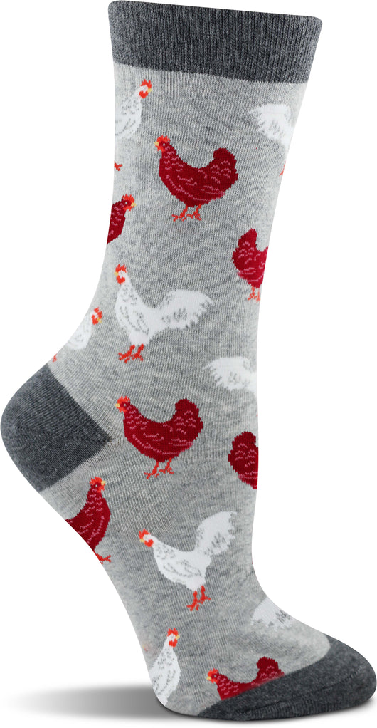 WHD socks Gray Heather Roosters / Large WHD Chicken Socks for Women | Gift for Chicken Lovers