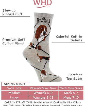WHD socks Gray / Medium Basset Hound Socks Perfect Dog Lovers Gift
