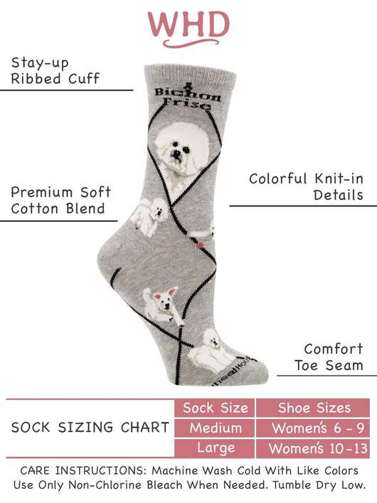 WHD socks Gray / Medium Bichon Socks Perfect Dog Lovers Gift