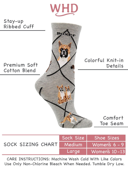 WHD socks Gray / Medium Boxer Socks for Women | Perfect Dog Lovers Gift
