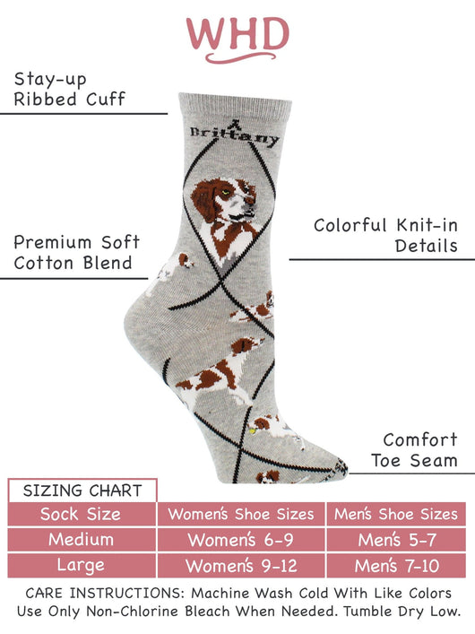 WHD socks Gray / Medium Brittany Spaniel Socks Perfect Dog Lovers Gift