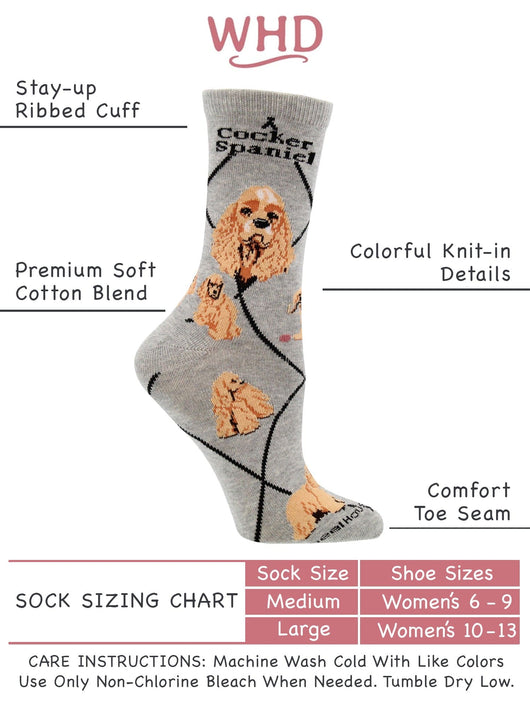 WHD socks Gray / Medium Cocker Spaniel Socks Perfect Dog Lovers Gift