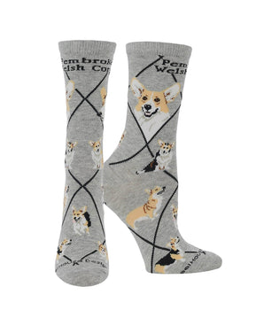 WHD socks Gray / Medium Corgi Pembroke Crew Socks for Women | Dog Lovers Gift