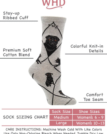 WHD socks Gray / Medium Pug Socks for Women | Perfect Dog Lovers Gift