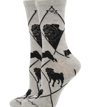 WHD socks Gray / Medium Pug Socks for Women | Perfect Dog Lovers Gift